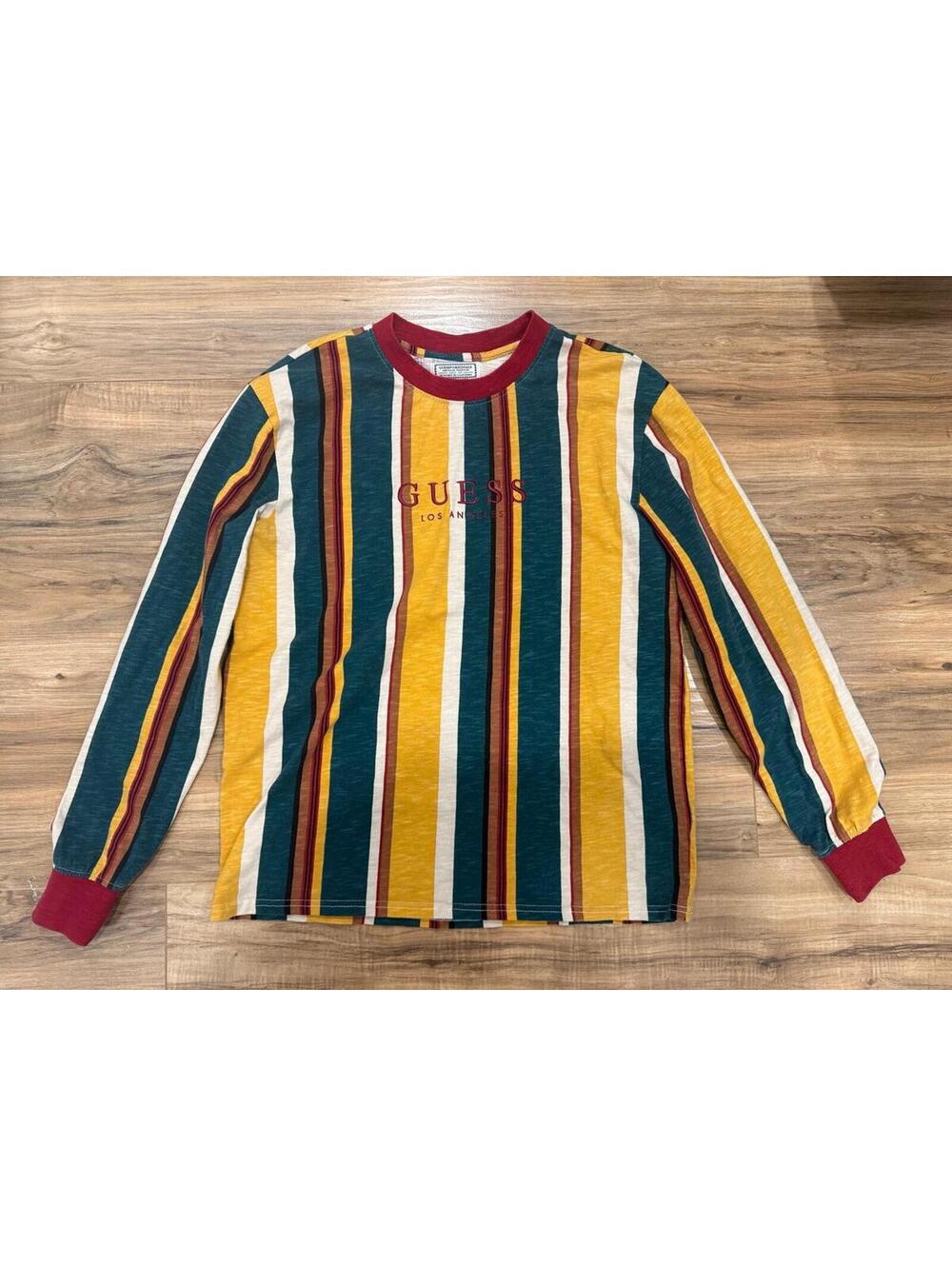 Guess Originals Striped Long Sleeve Shirt Men’s Medium Yellow Green Embroidered